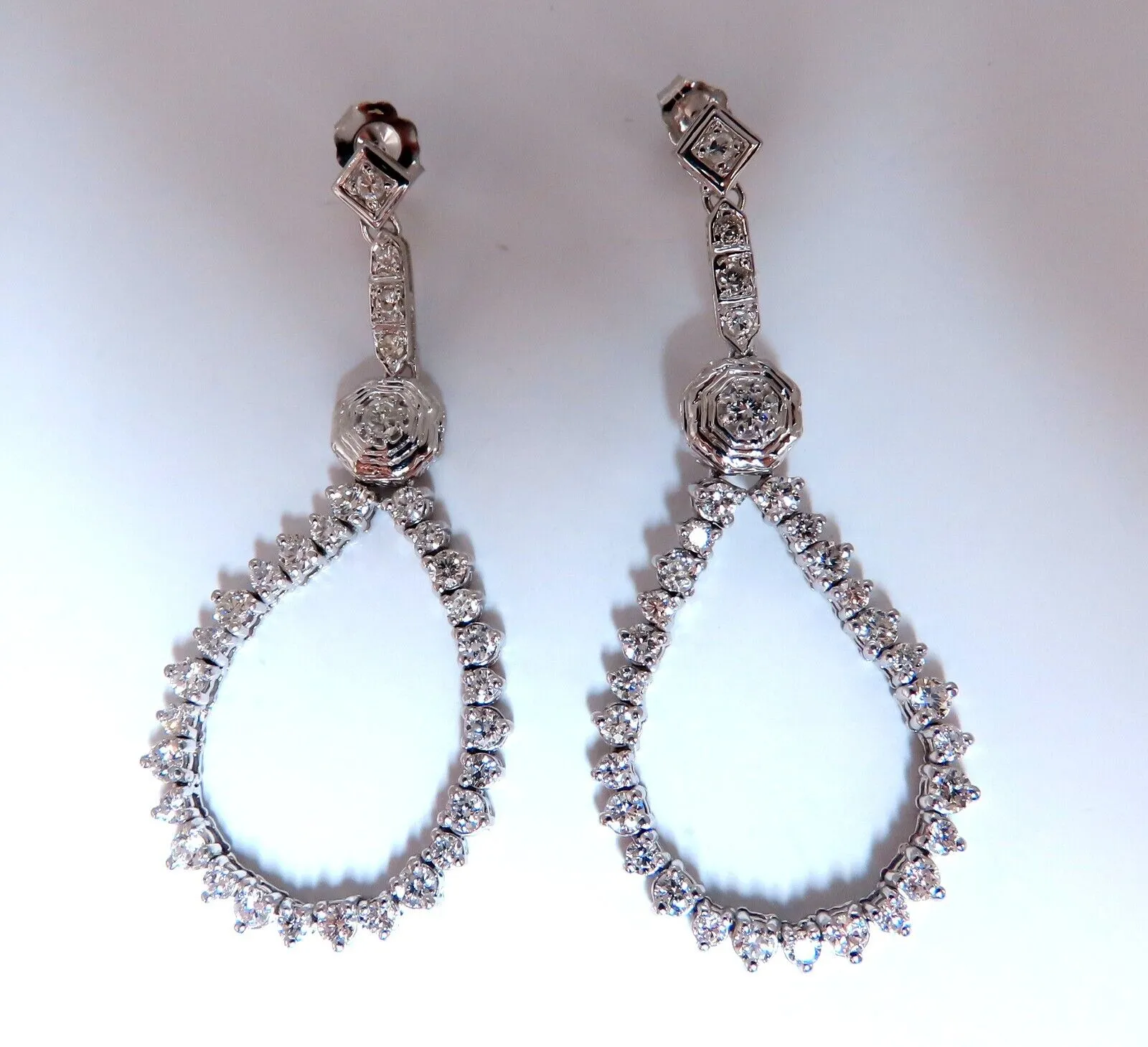 2ct. natural round diamonds Flexible Dangle Earrings 14kt Gold