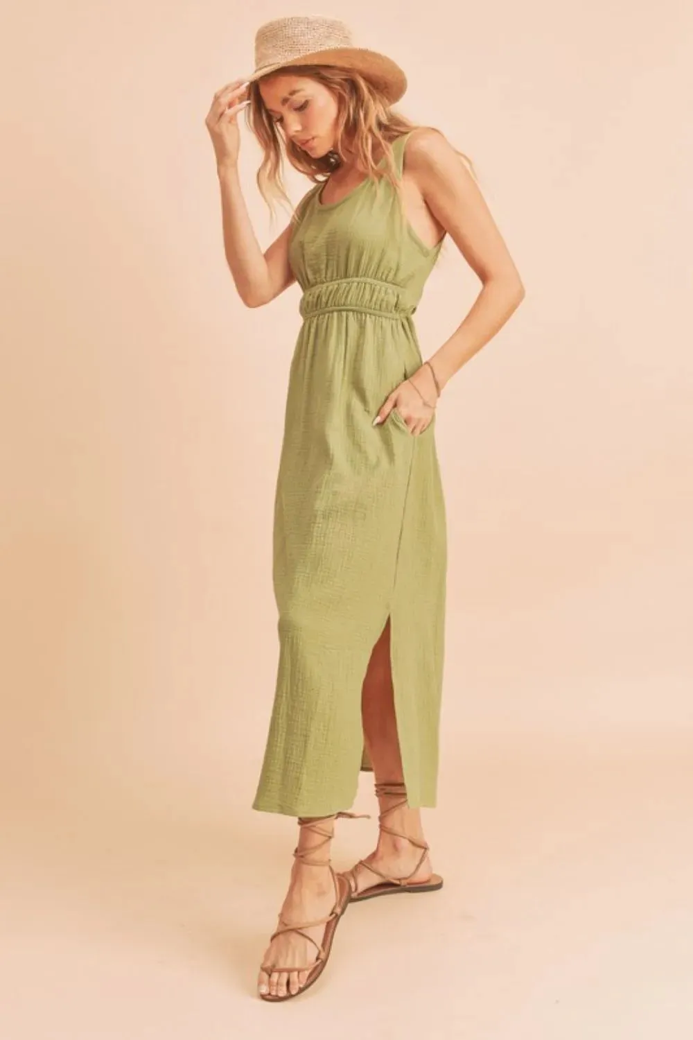 Aemi   Co Side Slit Round Neck Sleeveless Tank Dress