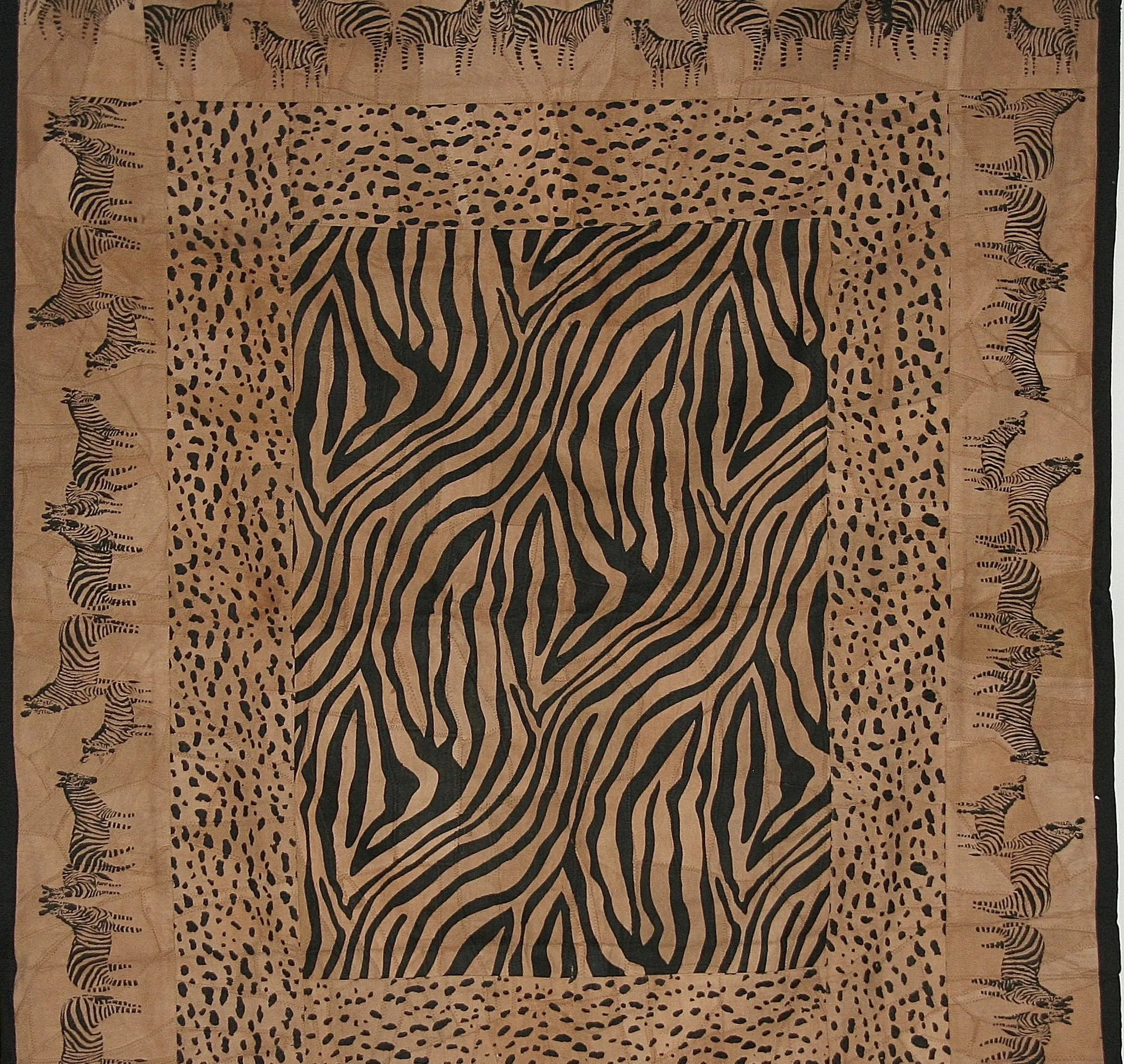 African Zebra and Leopard Wall Hanging Suede Leather Zebra Design Throw Brown Black 50"W X 60"L
