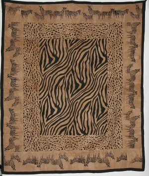 African Zebra and Leopard Wall Hanging Suede Leather Zebra Design Throw Brown Black 50"W X 60"L