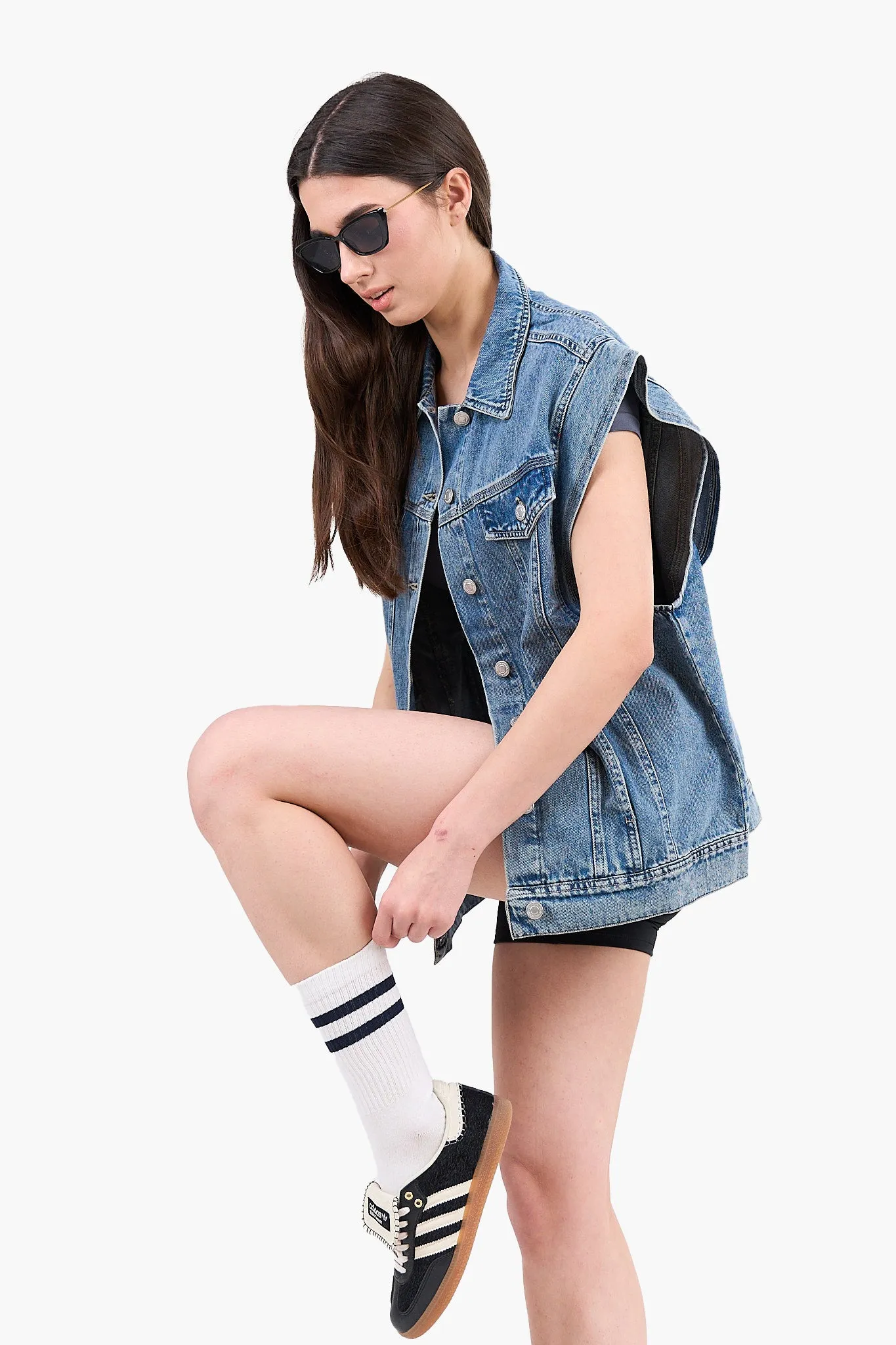 Batwing Cap Sleeve Denim Vest