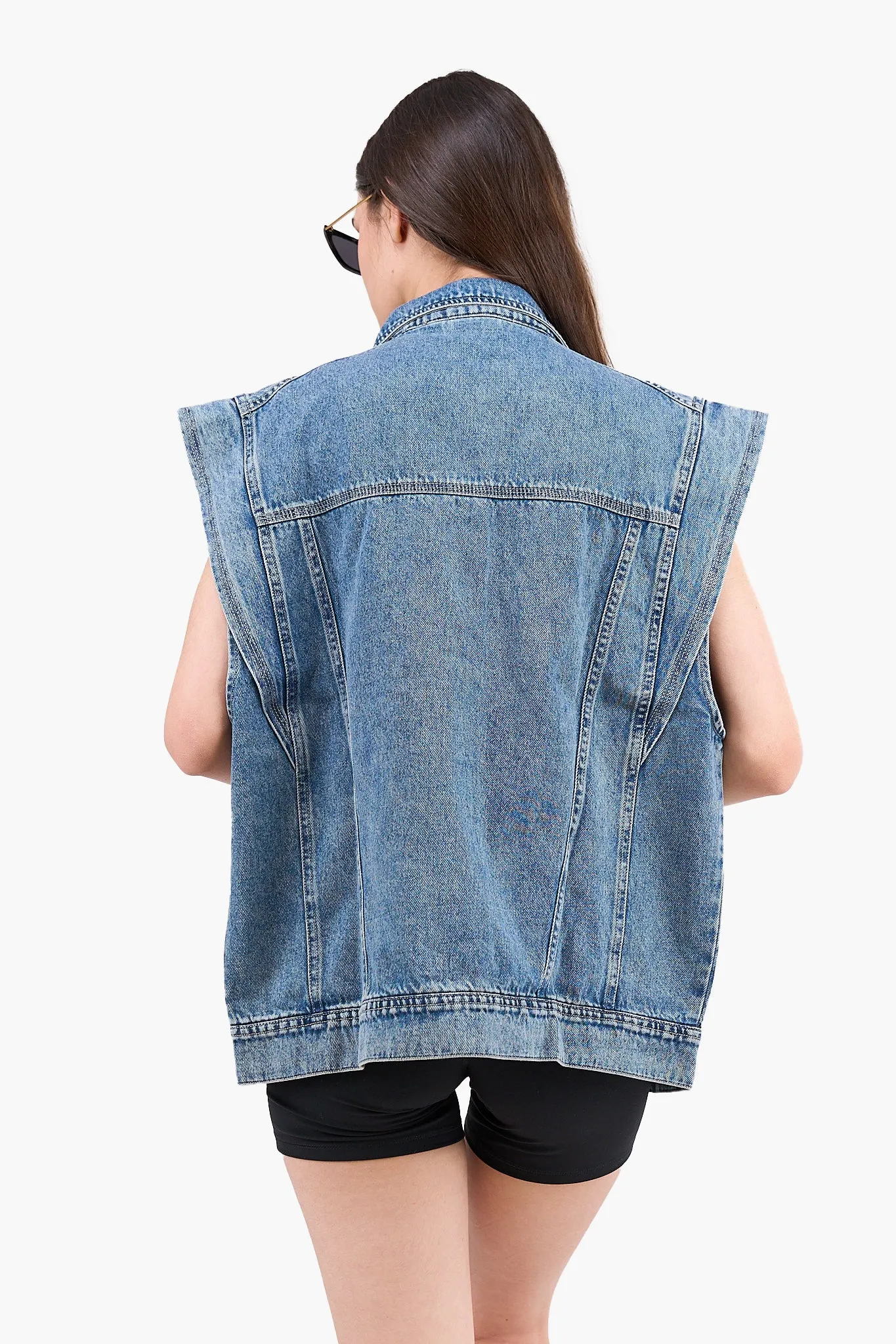 Batwing Cap Sleeve Denim Vest