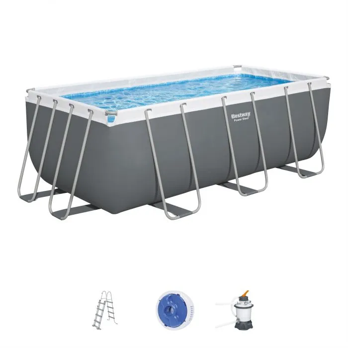 Bestway 13'6" X 6'7" X 48"/4.12M X 2.01M X 1.22M Rectangular Pool Set (Contents:Pool, Sand Filter Pump(220-240V), Ladder,Chem Connect Dispenser)