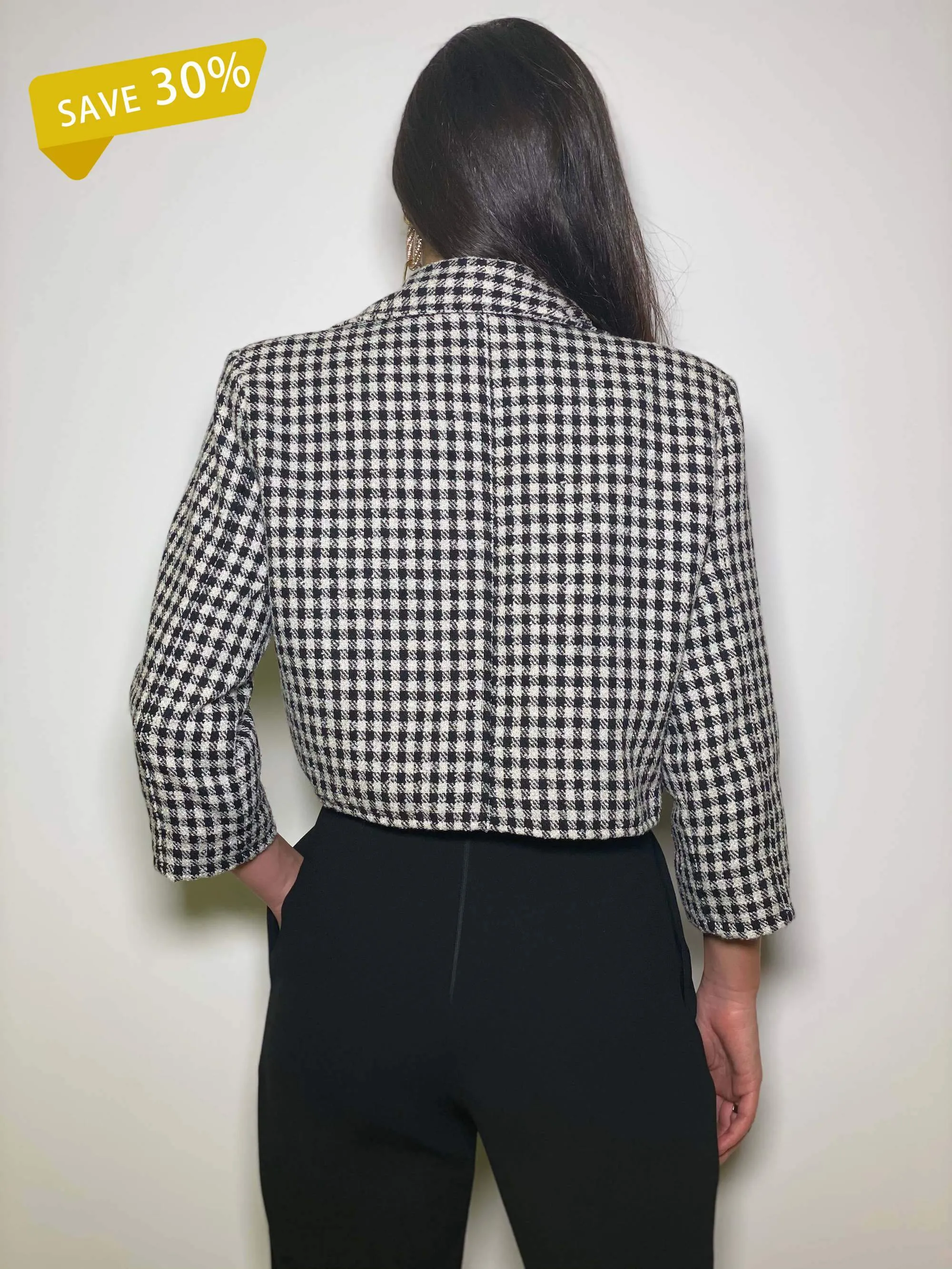 Black and White Gingham Cropped Jacket