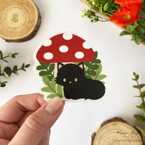 Black Cat Mushroom Vinyl Sticker
