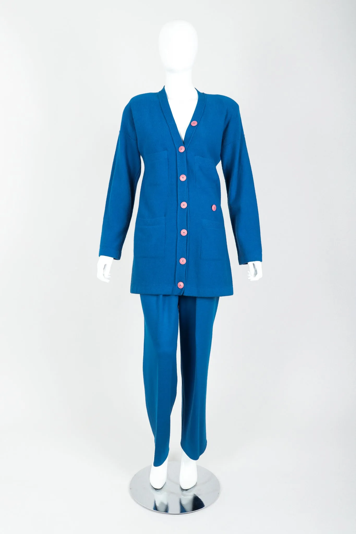 Blue Knit Longline Cardigan & Pant Set