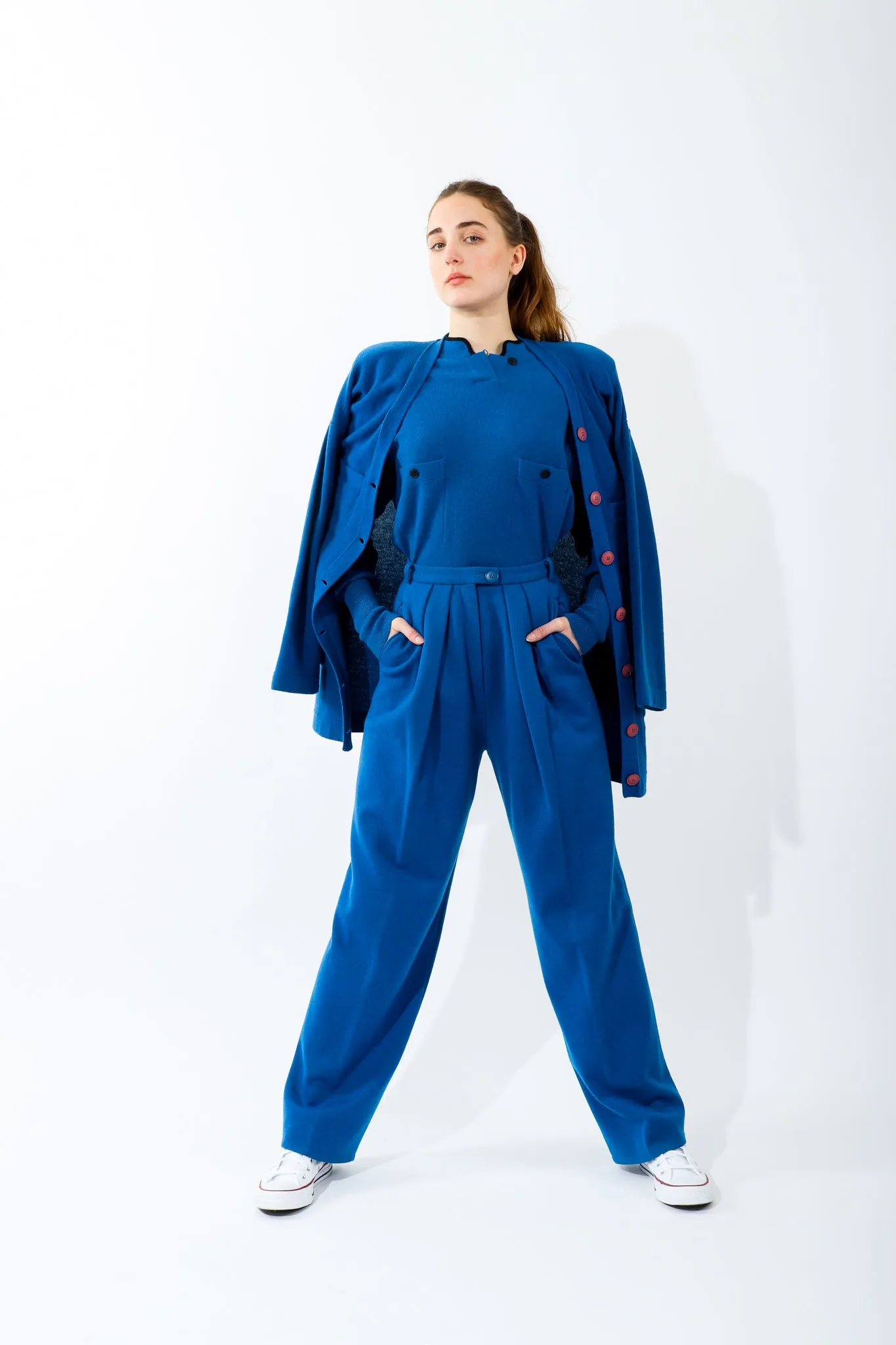 Blue Knit Longline Cardigan & Pant Set