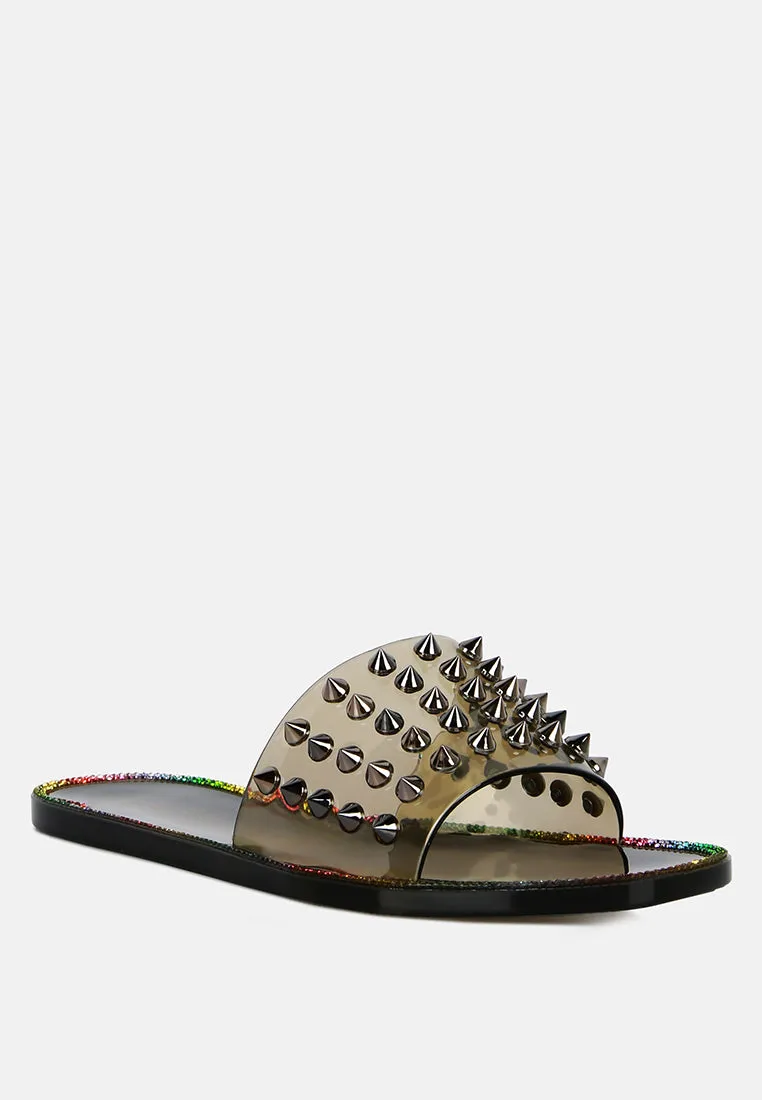 Bolly Punk Stud Clear Jelly Flats By Ruw