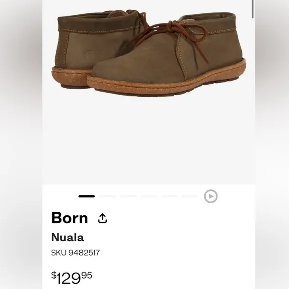 BORN Nuala Olive Green Nubuck Leather Handmade Moc Chukka Laced Booties Size 8.5