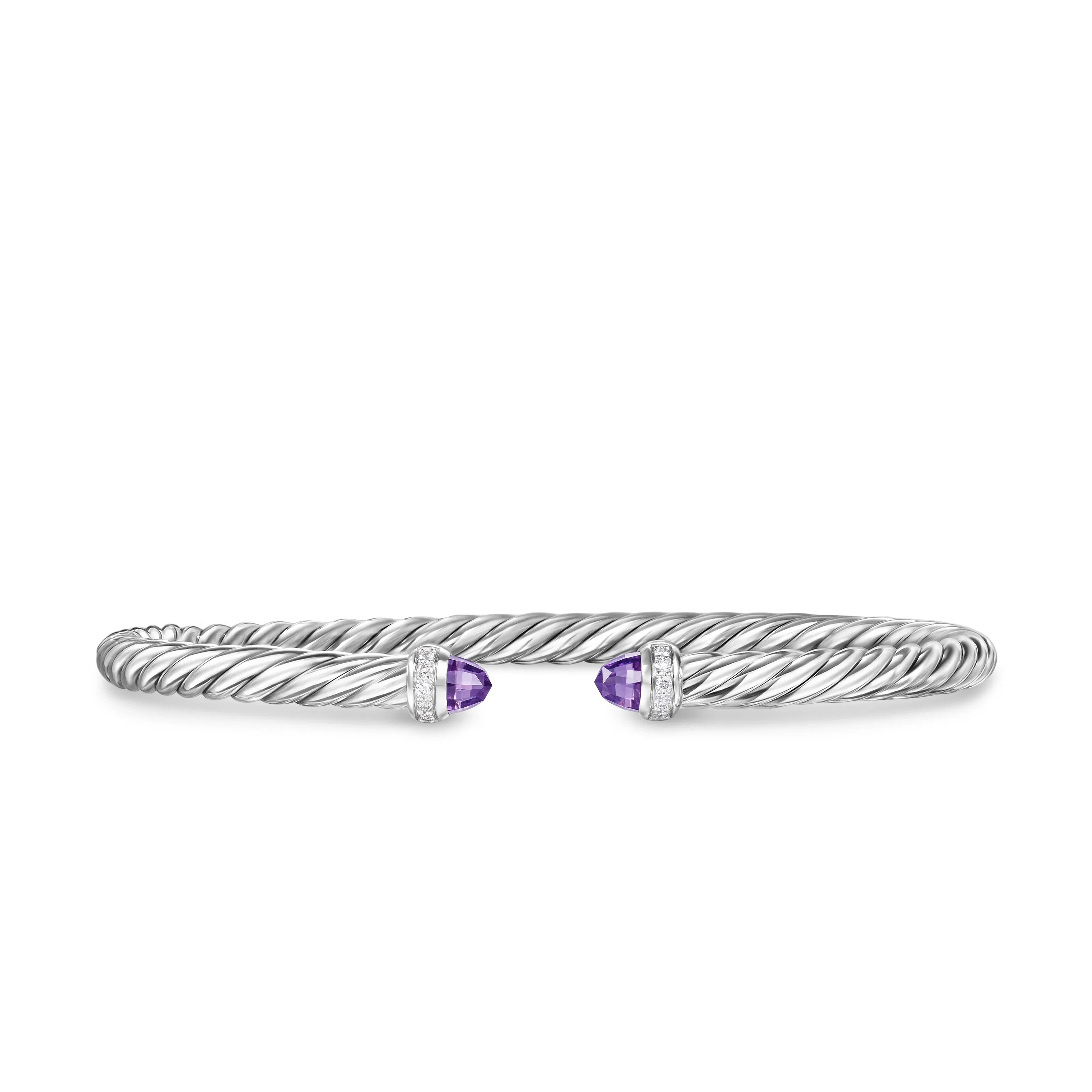 Cablespira Flex® Bracelet in Sterling Silver with Amethyst and Diamonds, 4mm