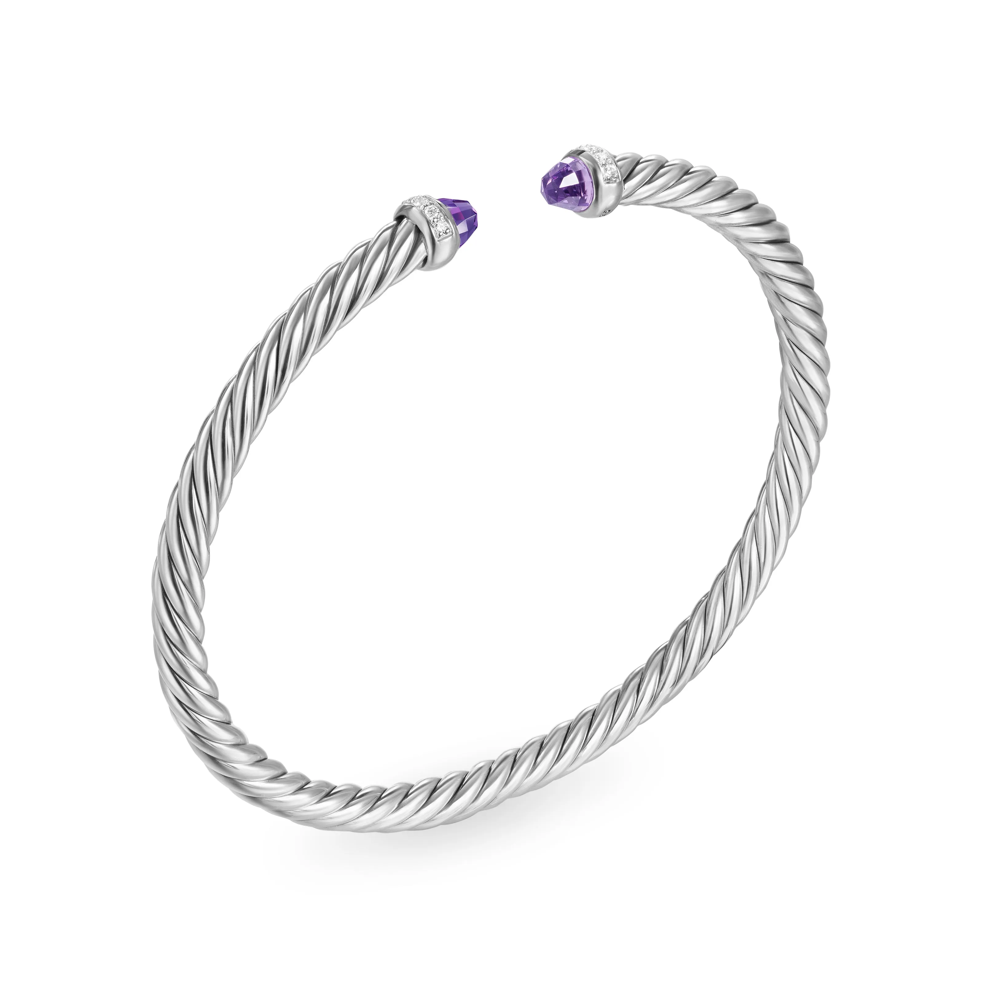 Cablespira Flex® Bracelet in Sterling Silver with Amethyst and Diamonds, 4mm