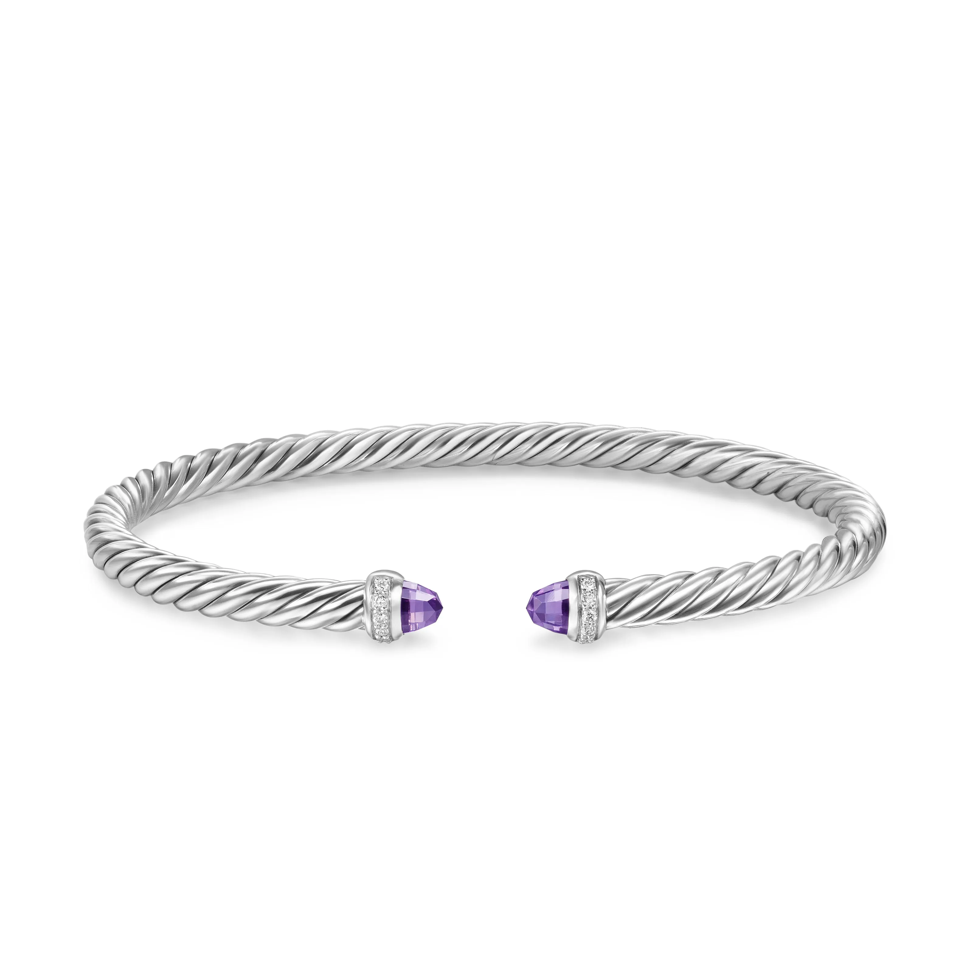 Cablespira Flex® Bracelet in Sterling Silver with Amethyst and Diamonds, 4mm