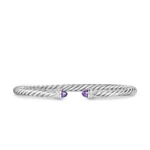 Cablespira Flex® Bracelet in Sterling Silver with Amethyst and Diamonds, 4mm