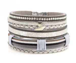 Chevron Arrow Multirow Gray Leather Bracelet