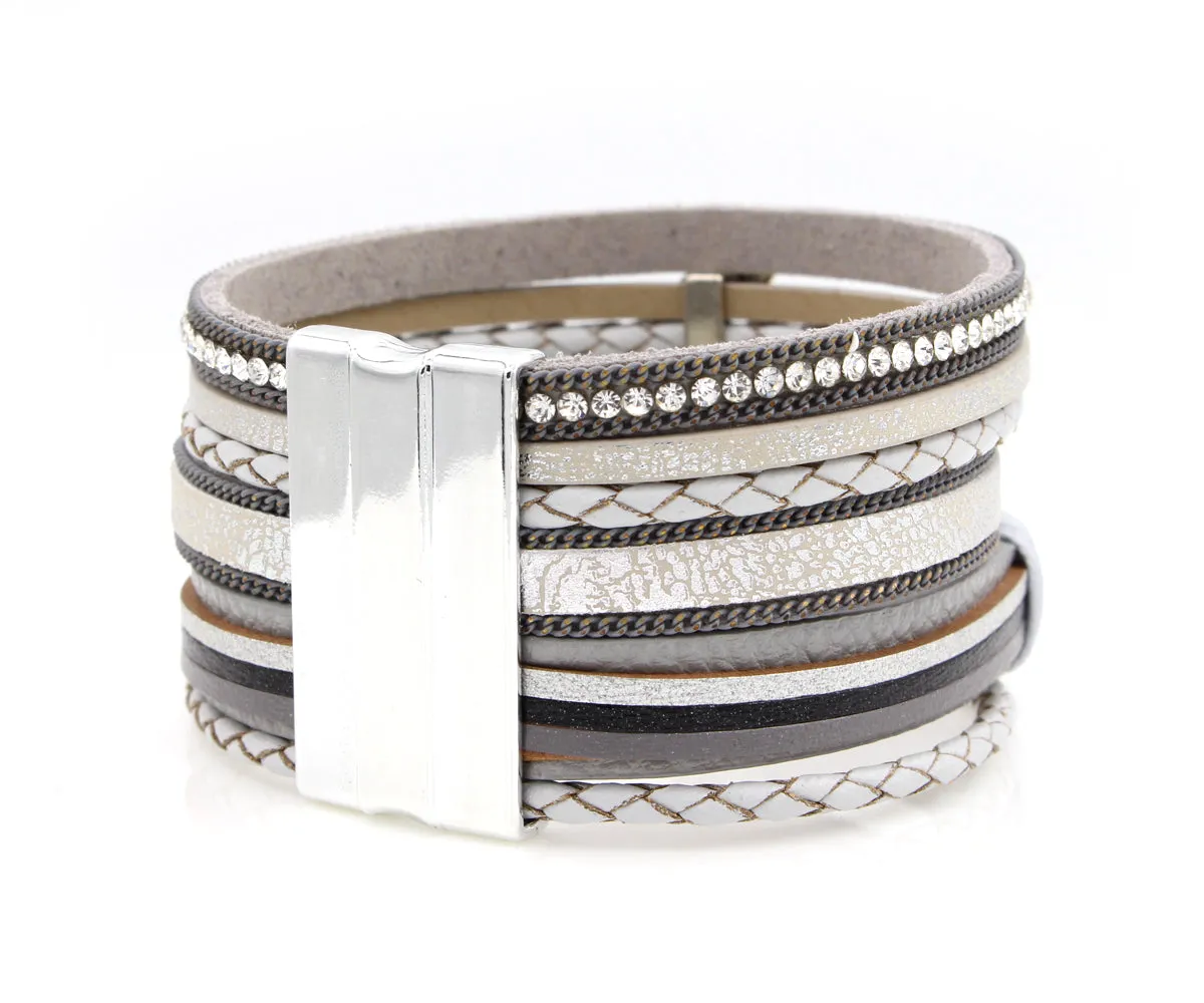 Chevron Arrow Multirow Gray Leather Bracelet