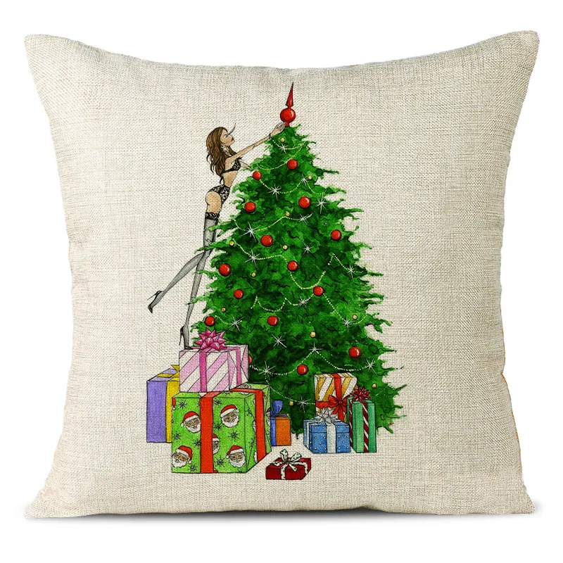 Christmas Themed Linen Pillowcase