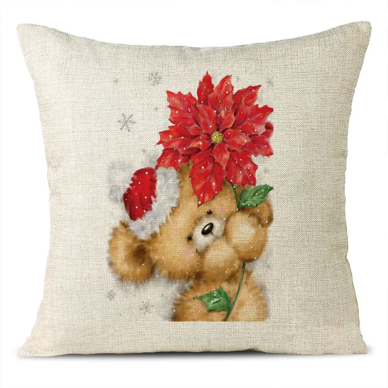 Christmas Themed Linen Pillowcase