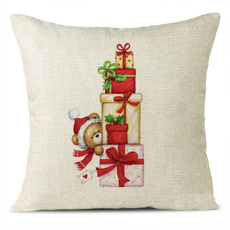 Christmas Themed Linen Pillowcase