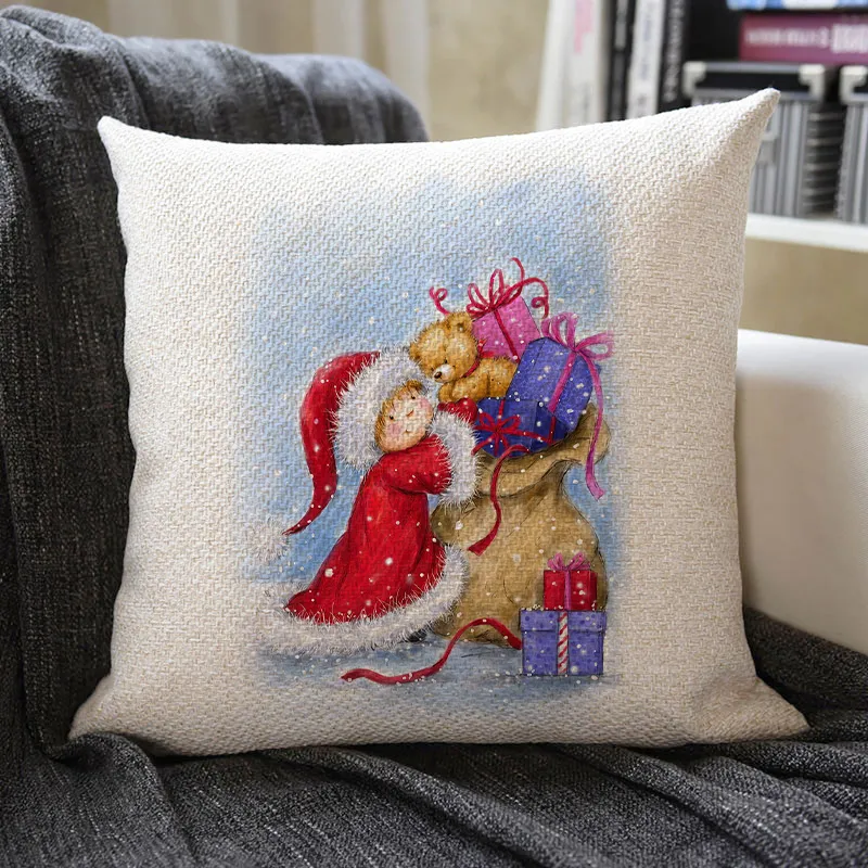 Christmas Themed Linen Pillowcase