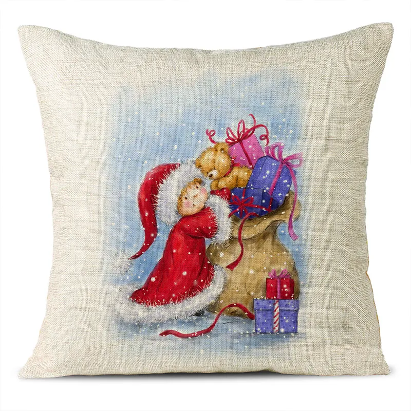 Christmas Themed Linen Pillowcase