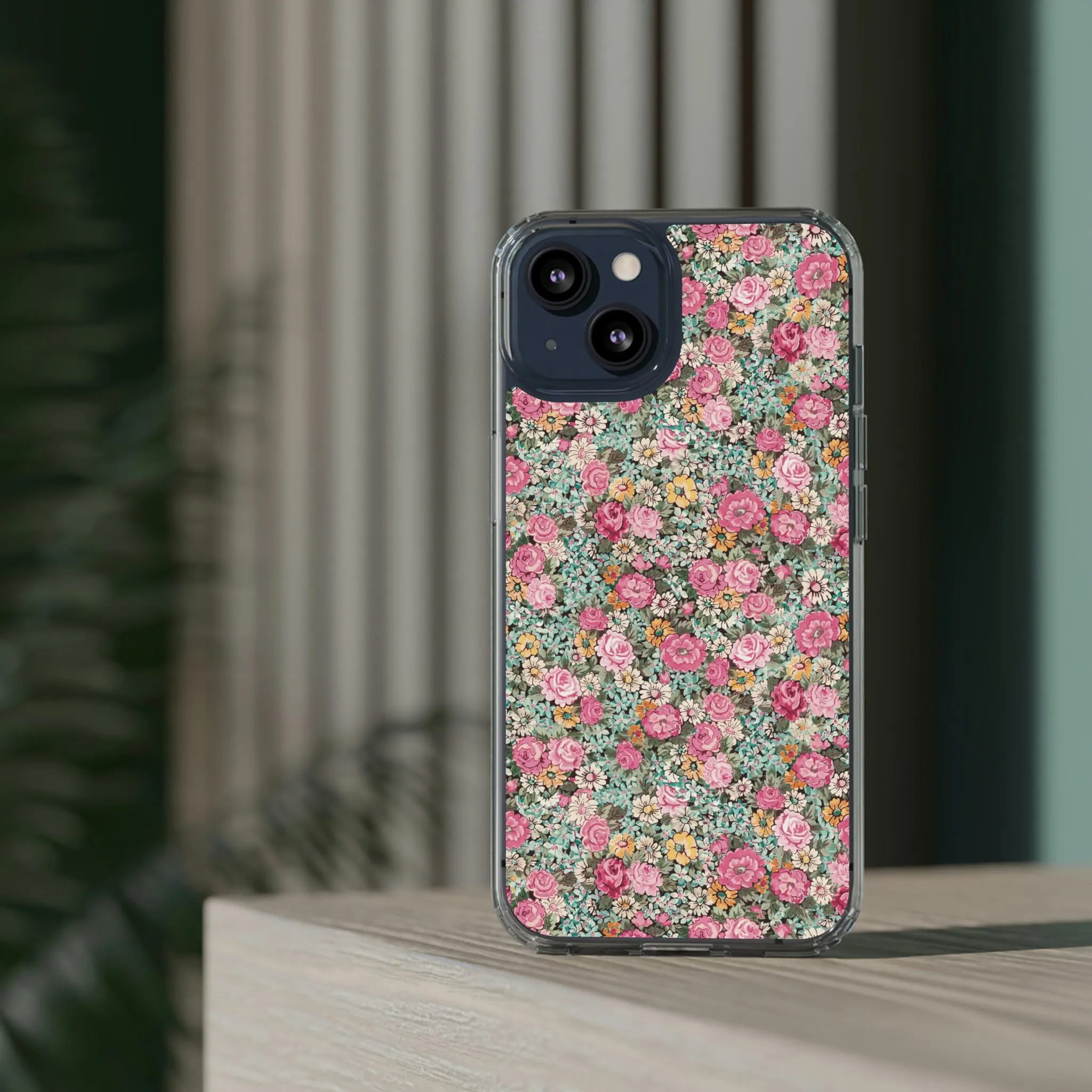 Clear Cases / Bright pink vintage floral