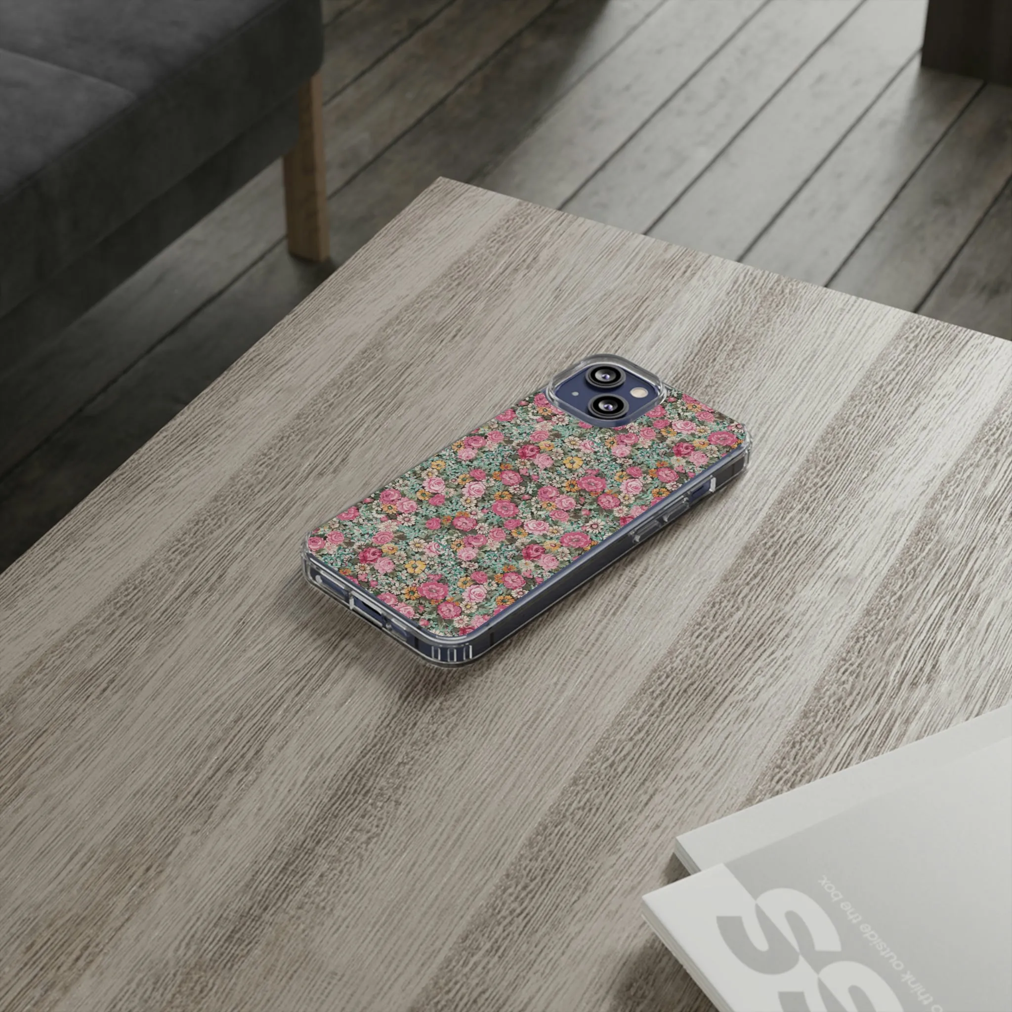 Clear Cases / Bright pink vintage floral