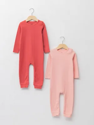 Crew Neck Long Sleeve Basic Baby Girl Jumpsuit 2-pack
