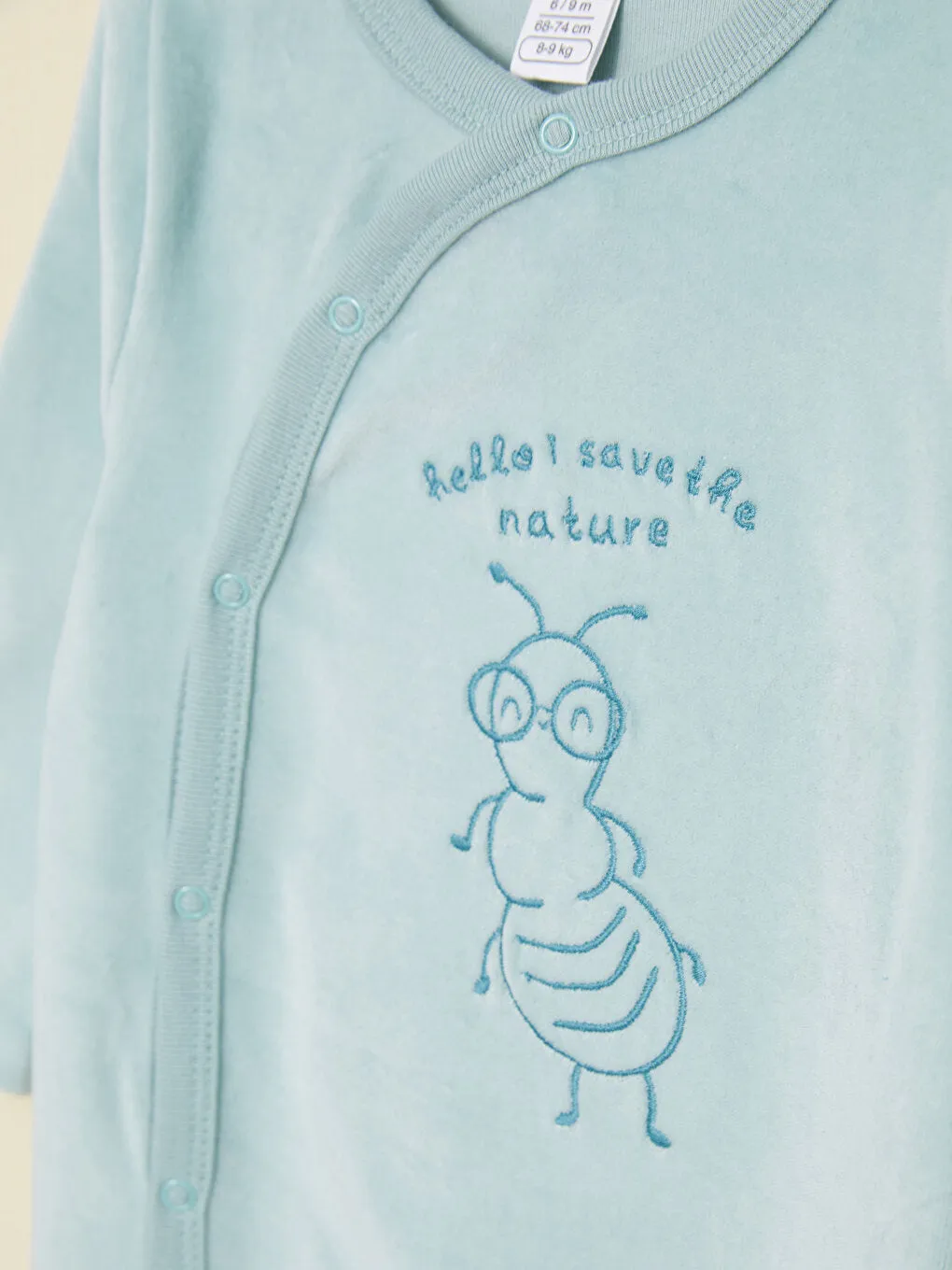 Crew Neck Long Sleeve Embroidered Organic Cotton Baby Boy Jumpsuit