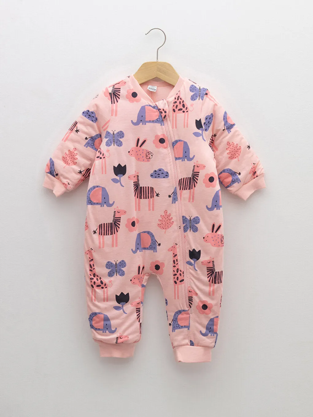 Crew Neck Long Sleeve Printed Baby Girl Zipper Sleeping Bag