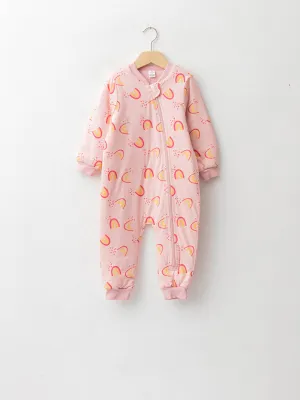 Crew Neck Long Sleeve Printed Baby Girl Zipper Sleeping Bag