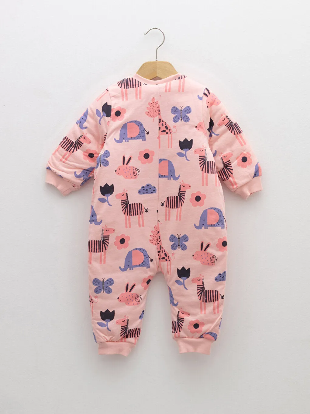 Crew Neck Long Sleeve Printed Baby Girl Zipper Sleeping Bag