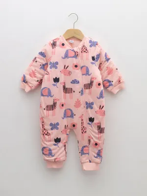 Crew Neck Long Sleeve Printed Baby Girl Zipper Sleeping Bag