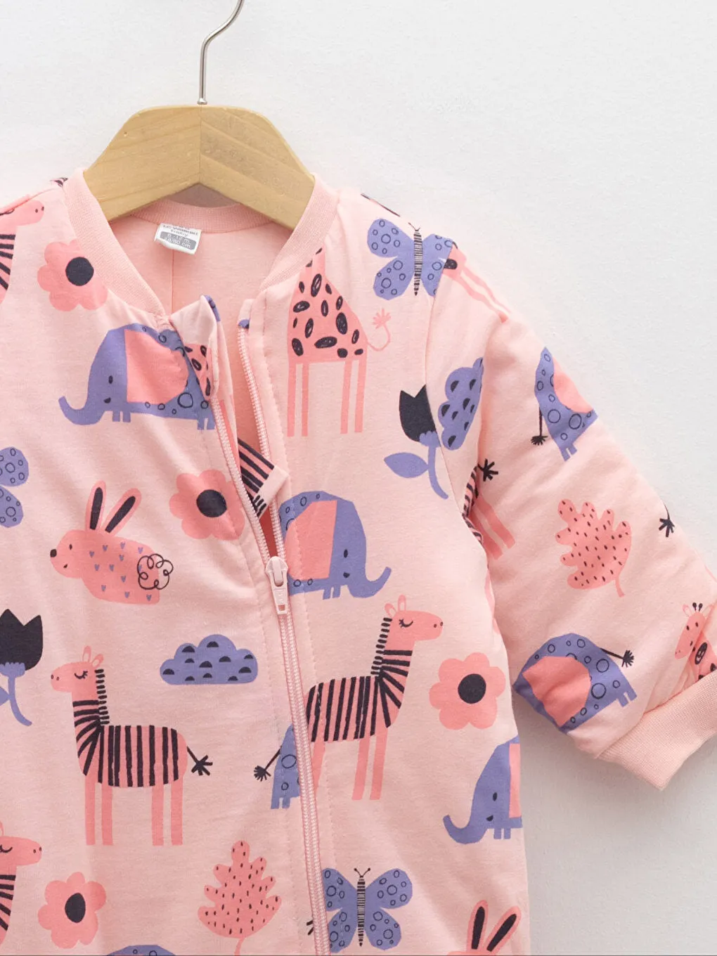 Crew Neck Long Sleeve Printed Baby Girl Zipper Sleeping Bag