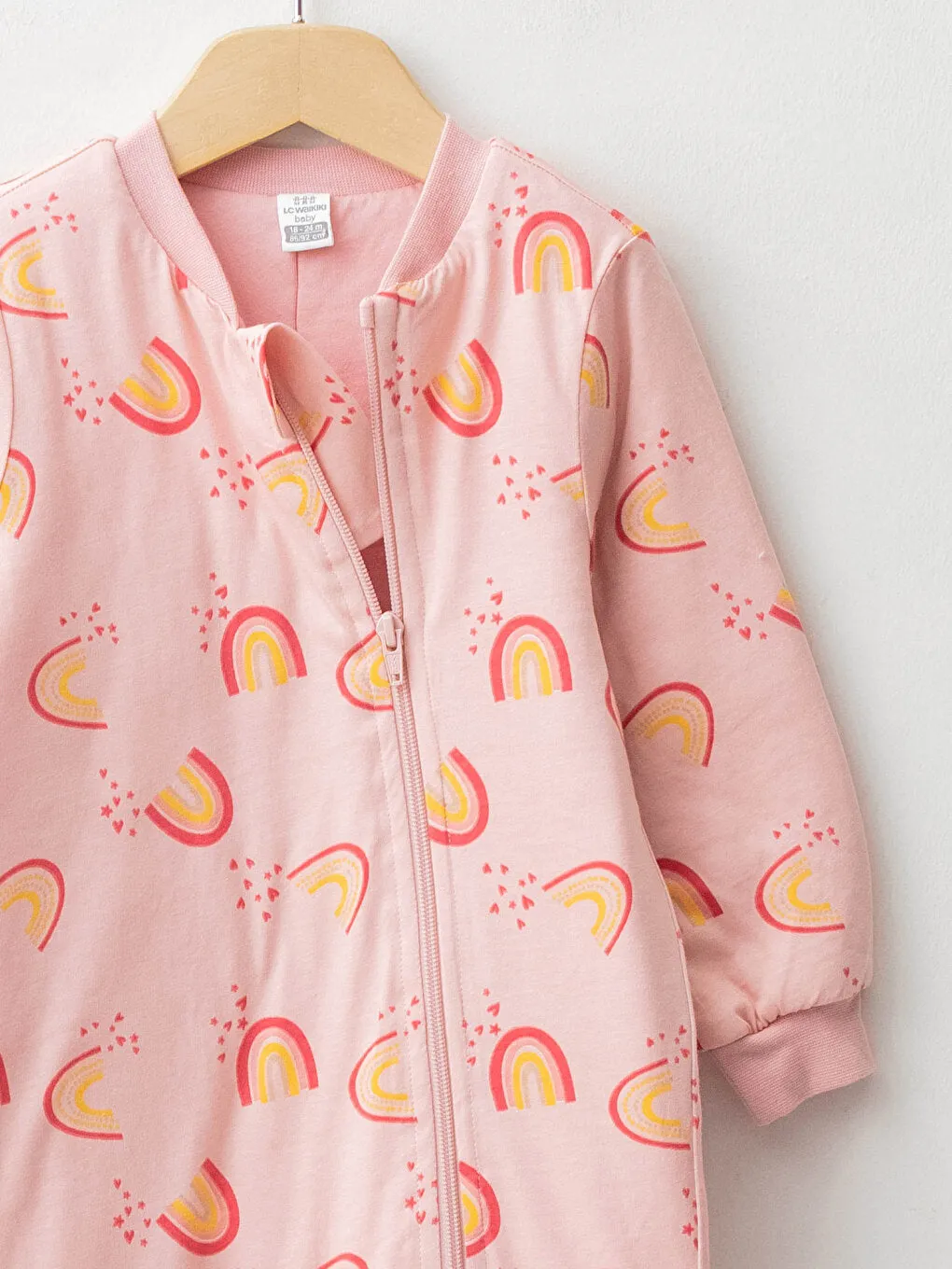 Crew Neck Long Sleeve Printed Baby Girl Zipper Sleeping Bag
