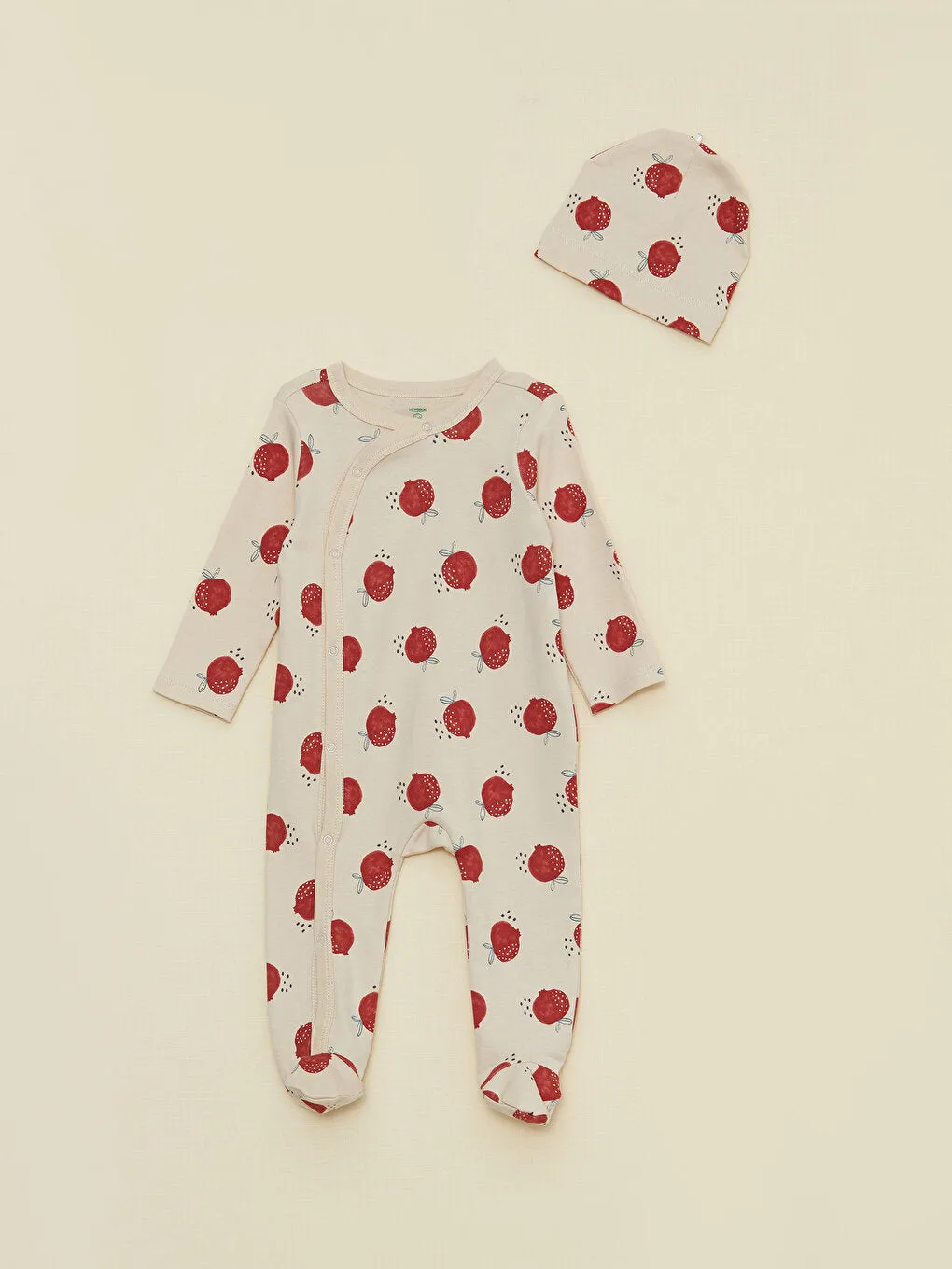 Crew Neck Long Sleeve Printed Organic Cotton Baby Boy Overalls and Beanie Set of 2