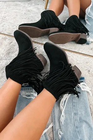 Dallas Darling Fringe Ankle Booties (Black)