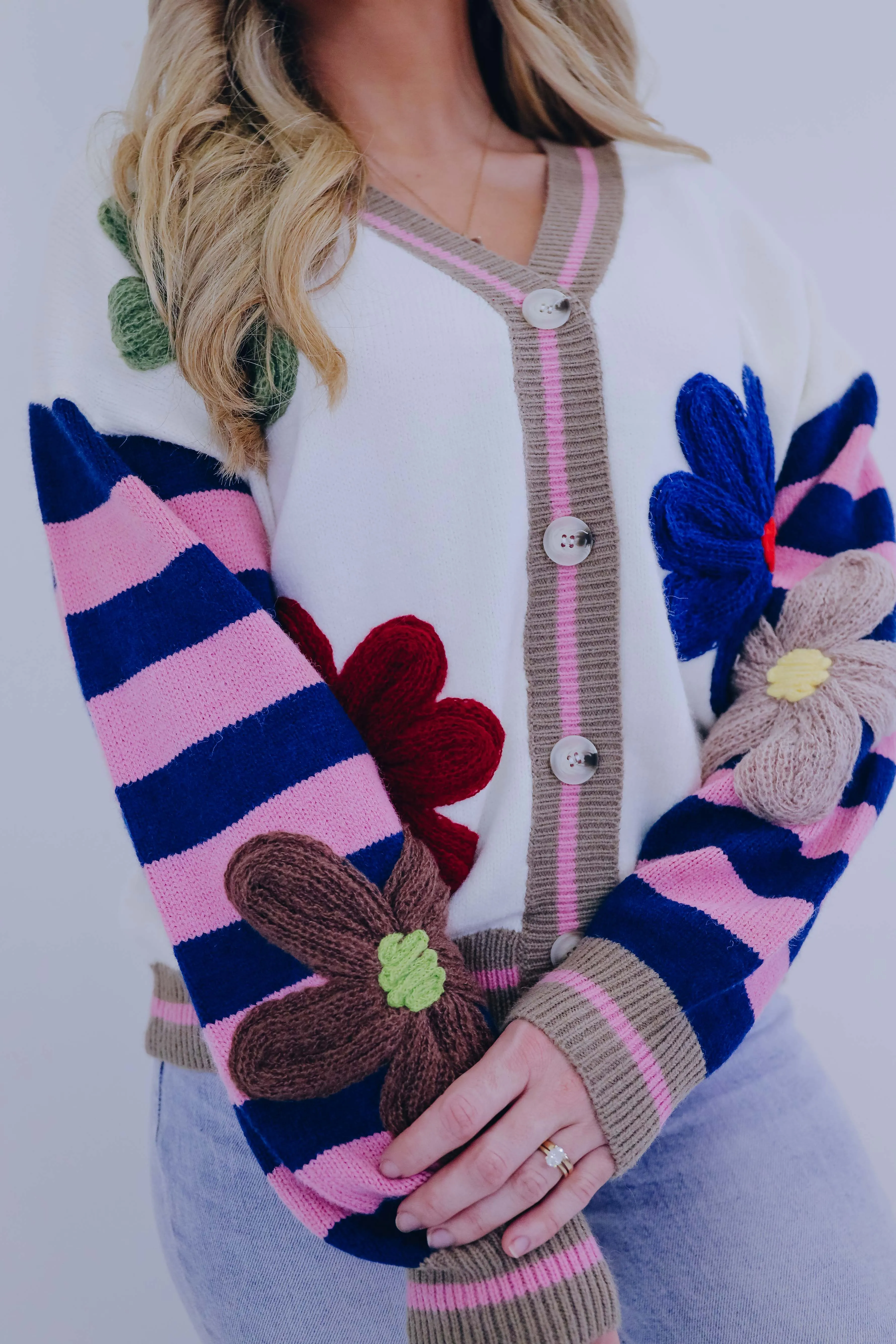 Darling Daisy 3D Knit Button Front Cardigan