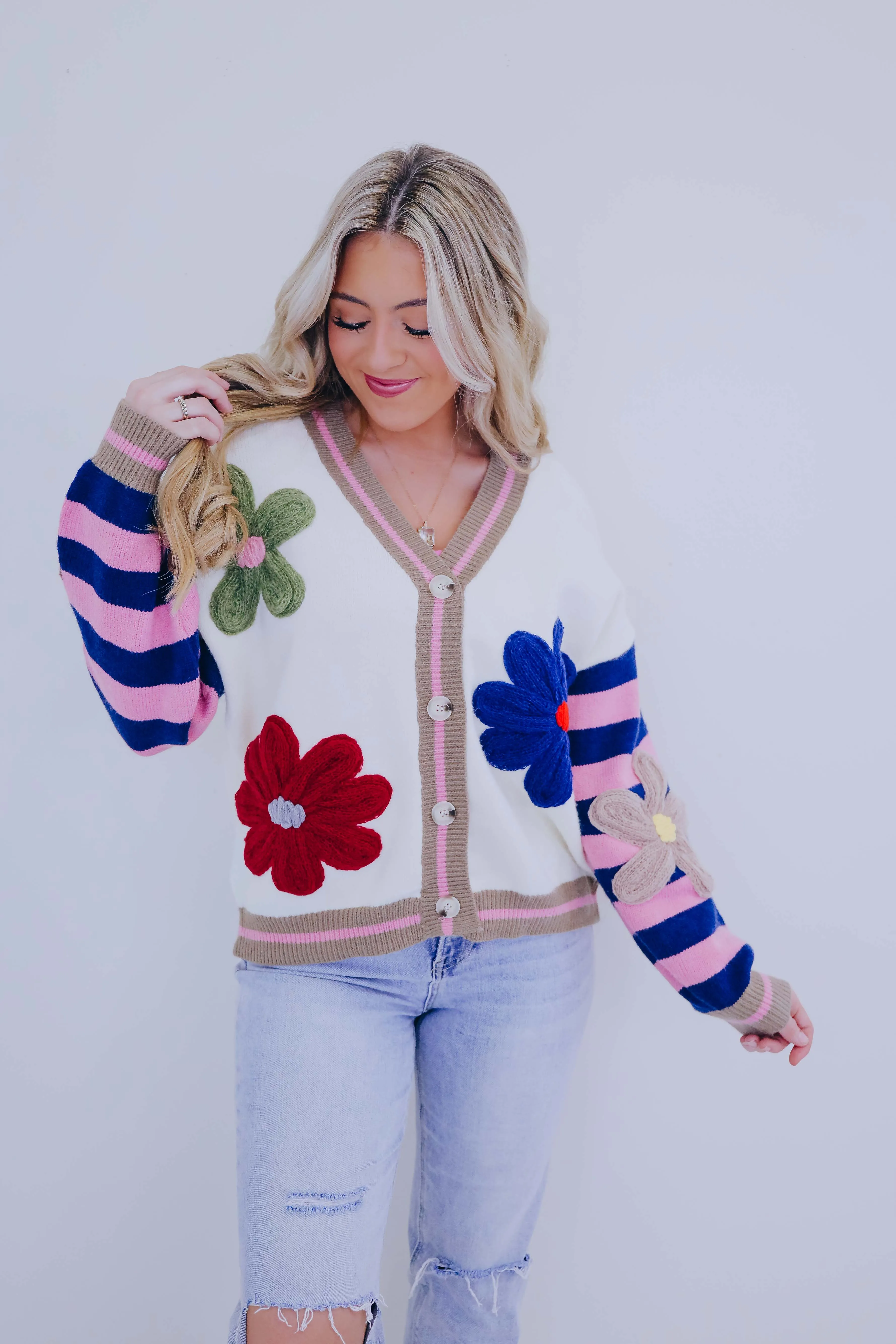 Darling Daisy 3D Knit Button Front Cardigan