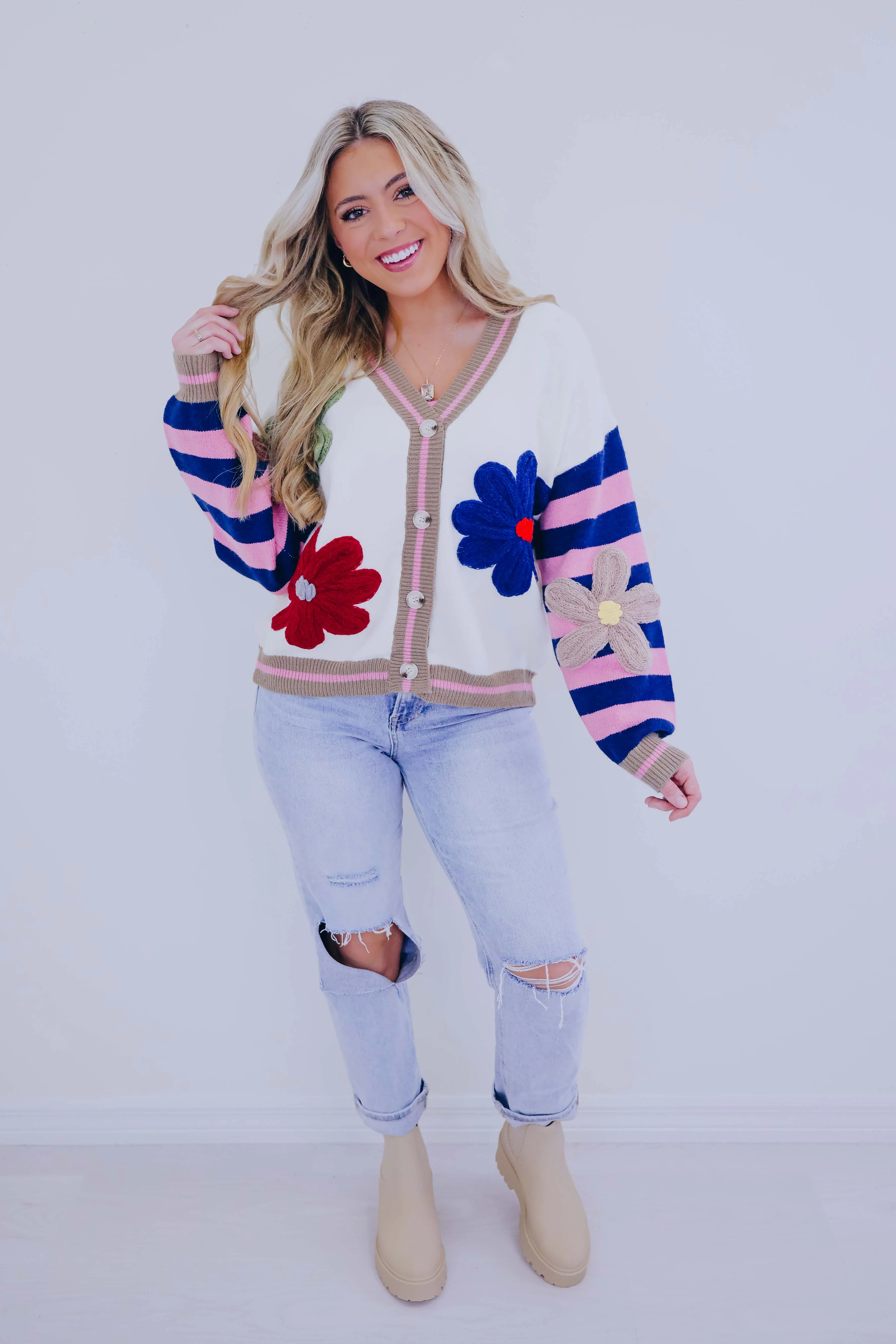 Darling Daisy 3D Knit Button Front Cardigan