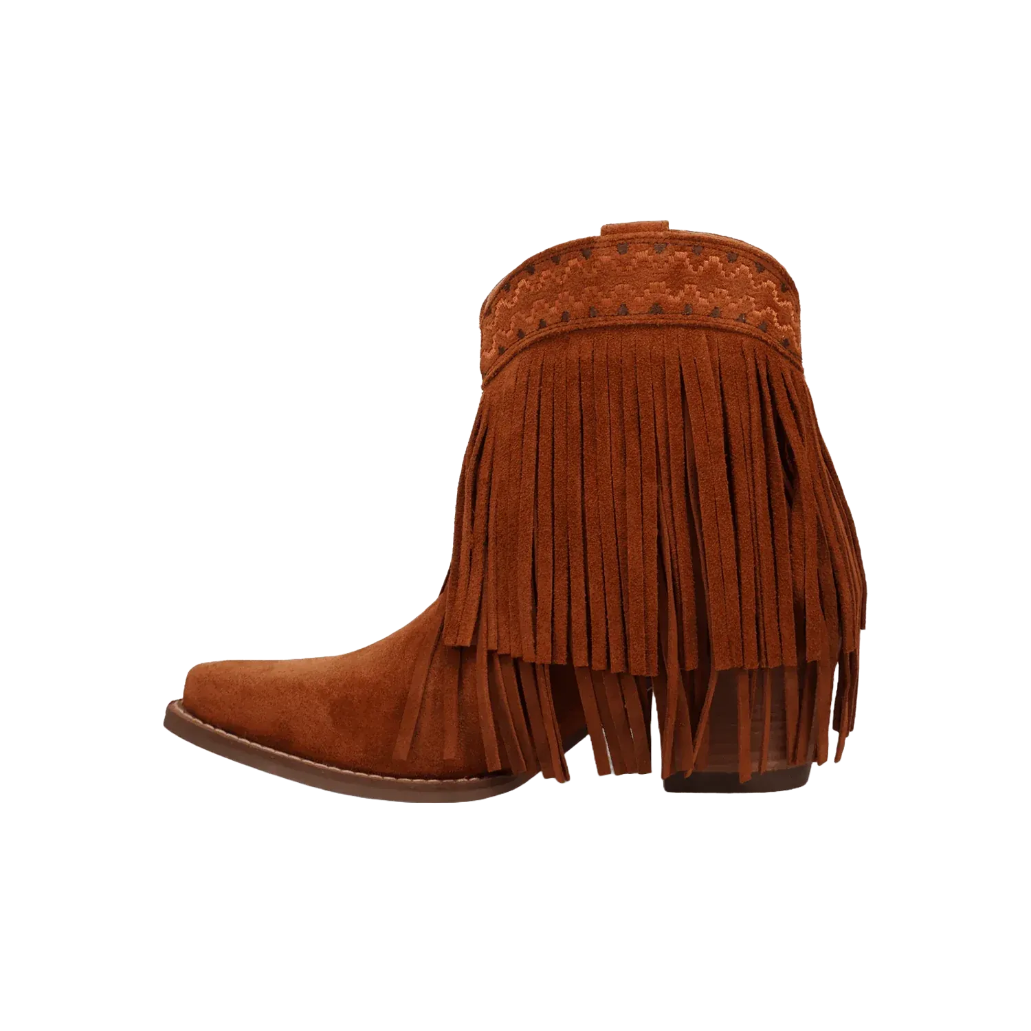 Dingo Ladies Tapadero Suede Fringe Brown Booties DI2181 BROWN