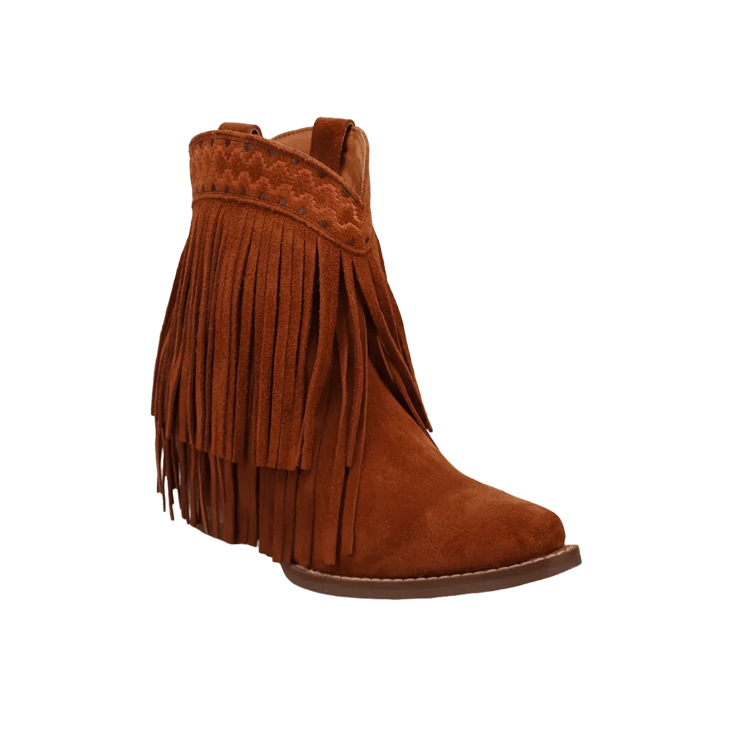 Dingo Ladies Tapadero Suede Fringe Brown Booties DI2181 BROWN