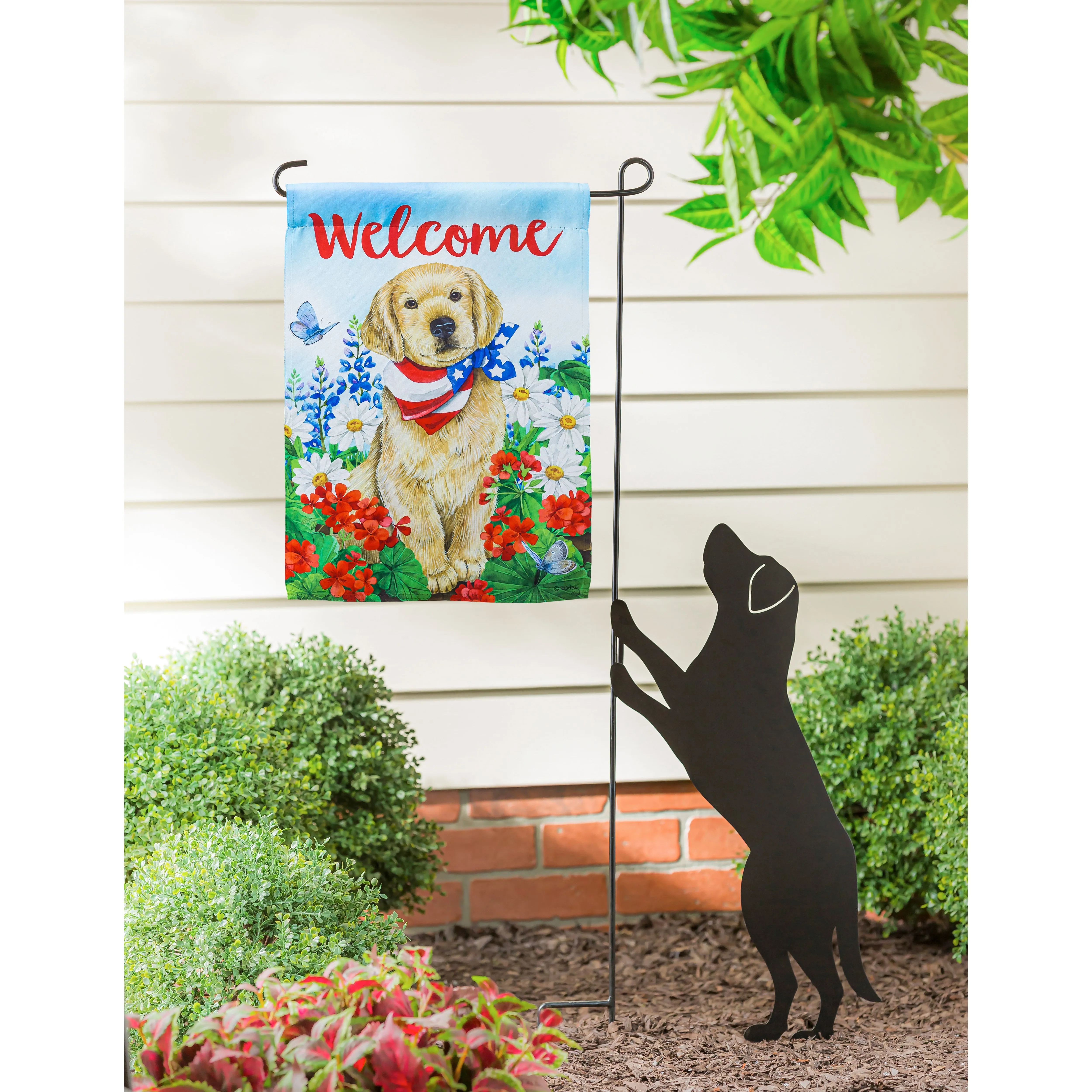 Dog with Patriotic Bandana Garden Suede Flag,14s10381