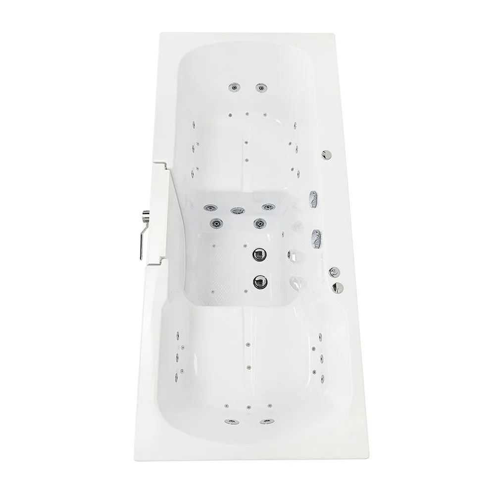 Ella Big4Two 36"x80" Hydro   Air Massage w/ Independent Foot Massage Acrylic Two Seat Walk-In-Bathtub, Right Outswing Door, Heated Seats, No Faucet, 2" Dual Drain