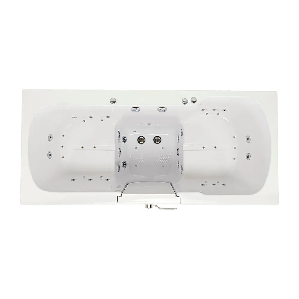 Ella Big4Two 36"x80" Hydro   Air Massage w/ Independent Foot Massage Acrylic Two Seat Walk-In-Bathtub, Right Outswing Door, Heated Seats, No Faucet, 2" Dual Drain