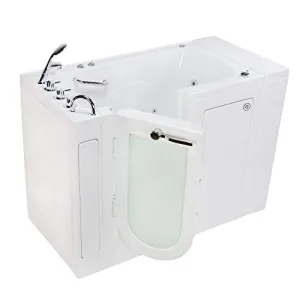 Ella's OA3252HM-L Monaco Acrylic Hydro Massage and Microbubble Therapy Walk-in Bathtub with Left Outward Swing Door, Thermostatic Faucet Set, 2" Dual Drains, 32" x 52" x 43", White