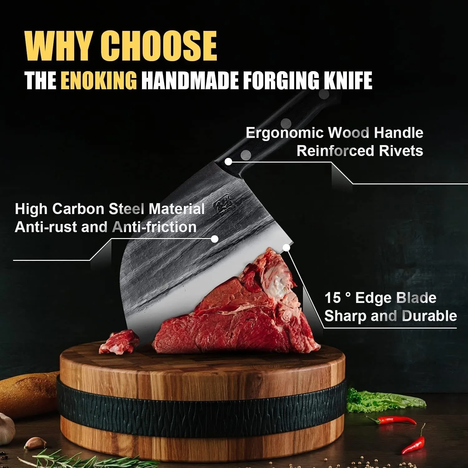 ENOKING Meat Cleaver Knife (6.7" Handmade)