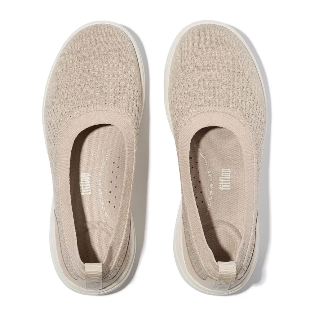 FitFlop Super-Q Knit Ballet Flats - Stone Beige / Platino