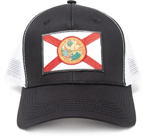 Florida Flag Trucker Baseball Snapback Hat (Black/White) - International Tie
