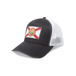 Florida Flag Trucker Baseball Snapback Hat (Black/White) - International Tie