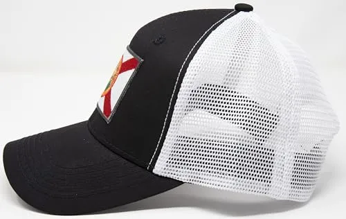 Florida Flag Trucker Baseball Snapback Hat (Black/White) - International Tie